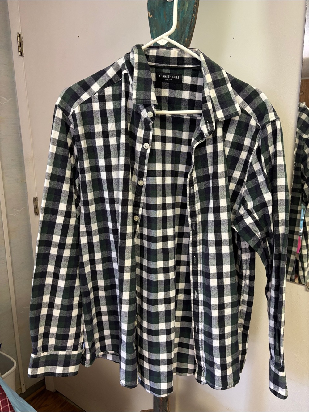 Kenneth Cole Black Green White Plaid Button-Down Shirt